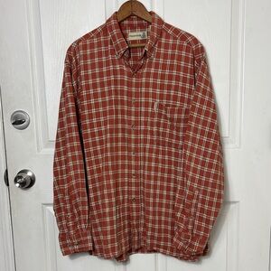 Field Master Rust Plaid Button-Down Shirt 100% Cotton Size XL Layering